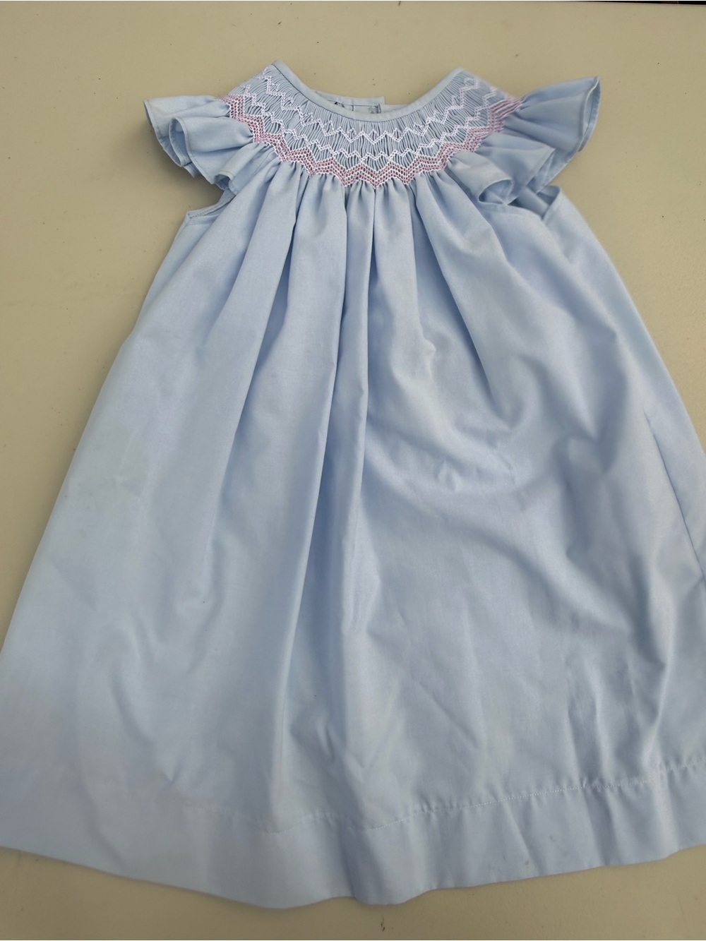 Sweet Dreams Light Blue Smocked Baby Dress with Pink Accents